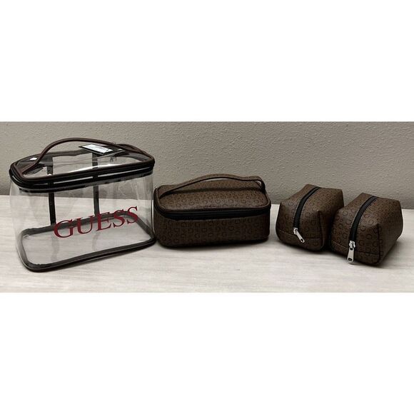 Guess V7200494 Cocoa "G" Logo 4-Piece Cosmetic Junction Travel Bag - Picture 7 of 8